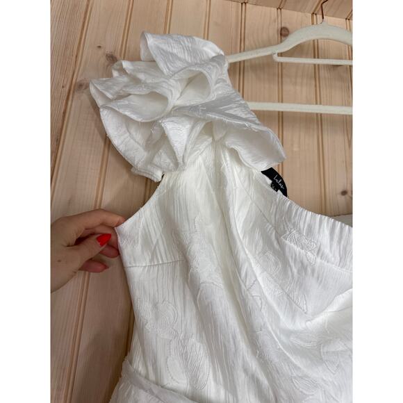 NWT Lulus Sweet Definition White Burnout Ruffled One-Shoulder Midi Dress Size XL - Picture 7 of 10
